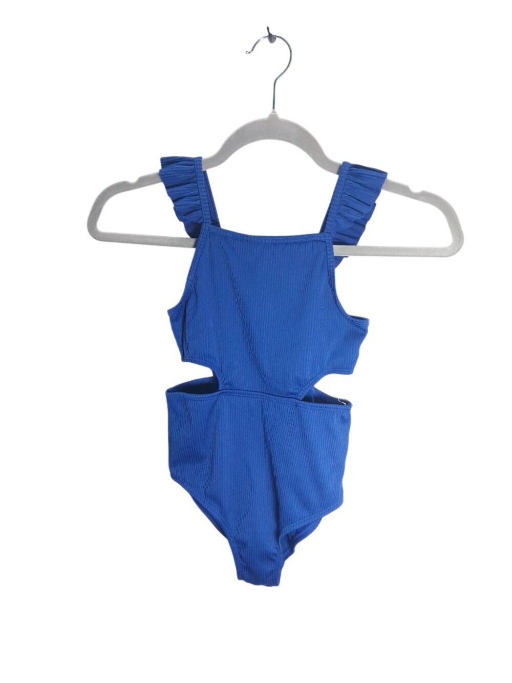 Girls Blue One-Piece Swimsuit 6- 6x  With Ruffle Straps & Cutout Details By Wond